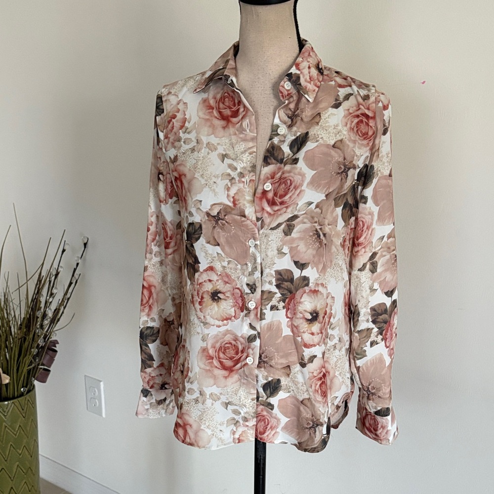 Floral Button-Down Shirt - Blush Rose